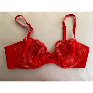 Victoria’s Secret red beaded unlined lace bra